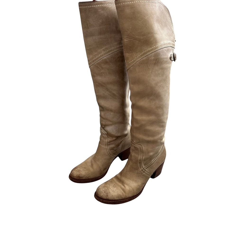 Western Frye Shirley Over The Knee Leather Boots 8.5 Tan Block Heel Tall Boho